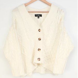 Lulus - Sophisticated Ivory Cable Knit Oversized Cardigan Sweater - Small
